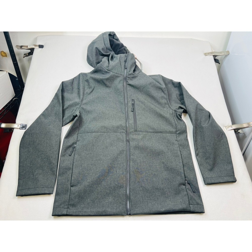 Quince Mens Performance Tech Softshell Jacket Gray Hooded Fleece Lined Large NEW